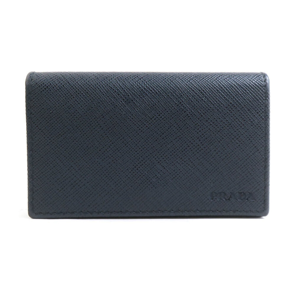 Prada Card Case Wallet Business Leather Navy Blue